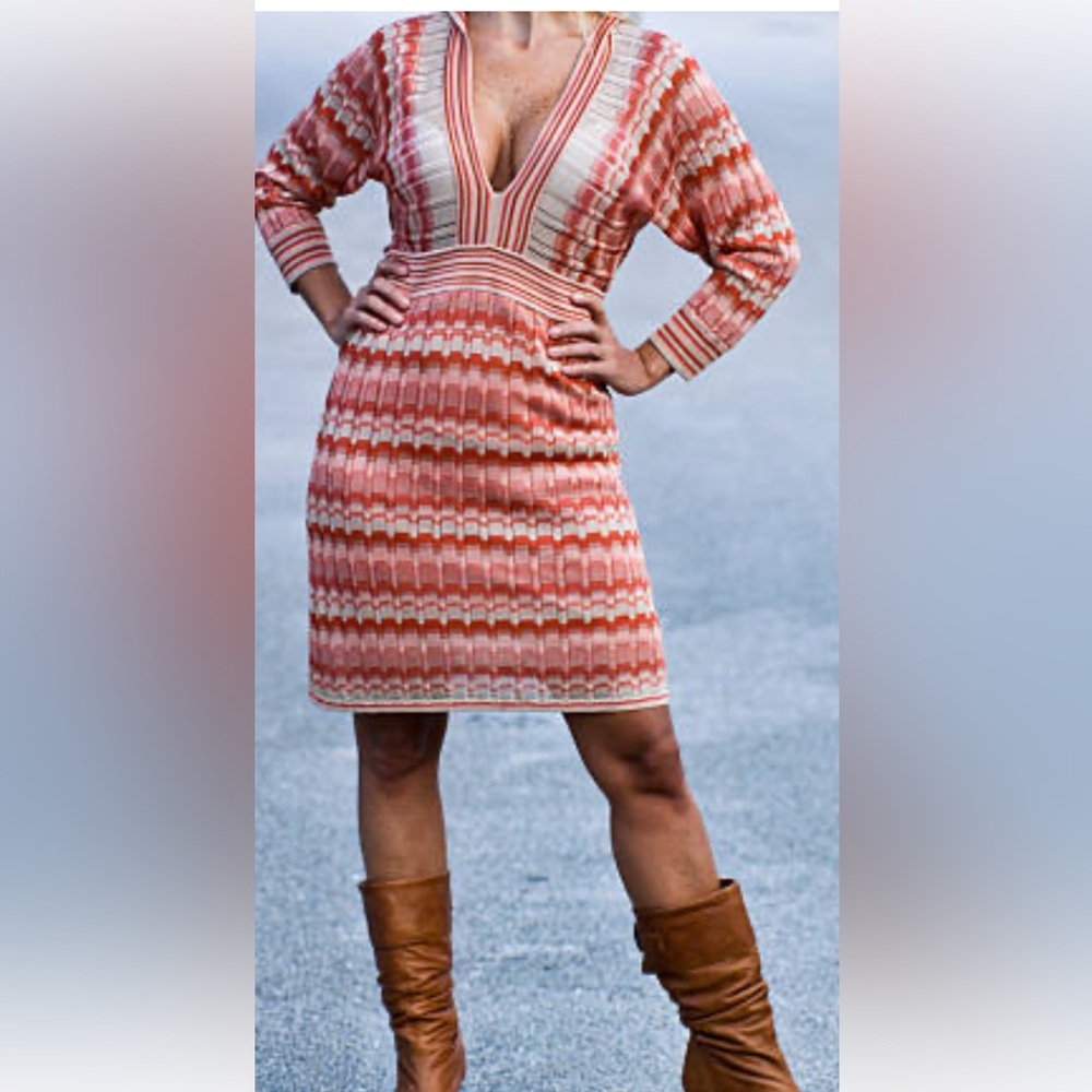 Marciano Pink Dolman Sleeve Plunge Sweater Dress, size XS